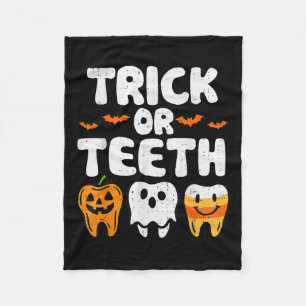 Trick Or Teeth Halloween Funny Dental Dentist Men Fleece Blanket