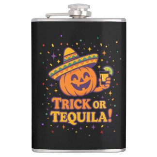 Trick or Tequila – Funny Halloween Pumpkin Party F Hip Flask