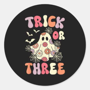 Trick Or Three 3 Years Old Birthday Groovy Ghost H Classic Round Sticker