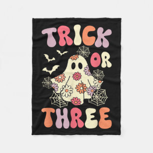 Trick Or Three 3 Years Old Birthday Groovy Ghost H Fleece Blanket