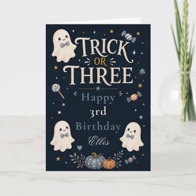 Trick or Three Birthday Birthday Card (Front)