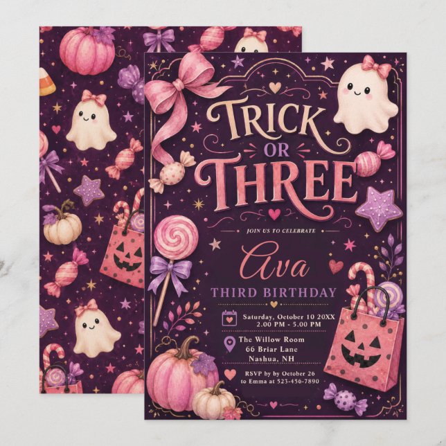 Trick or Three Birthday Invitation (Front/Back)