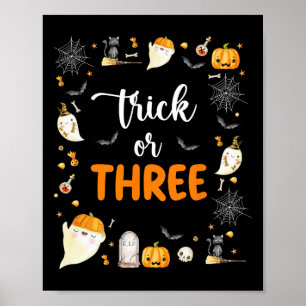 Trick Or Three Birthday Party 3rd Birthday Spooky  Poster