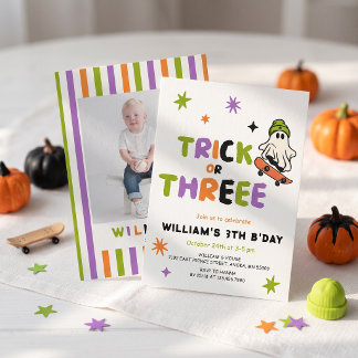 Trick or Three Colourful Birthday Invitation