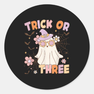 Trick Or Three Cute Ghost Groovy 3rd Birthday Soky Classic Round Sticker
