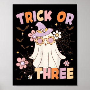 Trick Or Three Cute Ghost Groovy 3rd Birthday Soky Poster