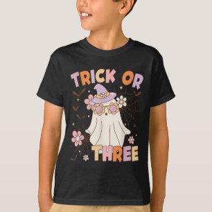 Trick Or Three Cute Ghost Groovy 3rd Birthday Soky T-Shirt