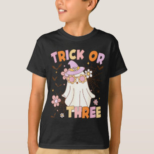 Trick Or Three Cute Ghost Groovy 3rd Birthday Spoo T-Shirt