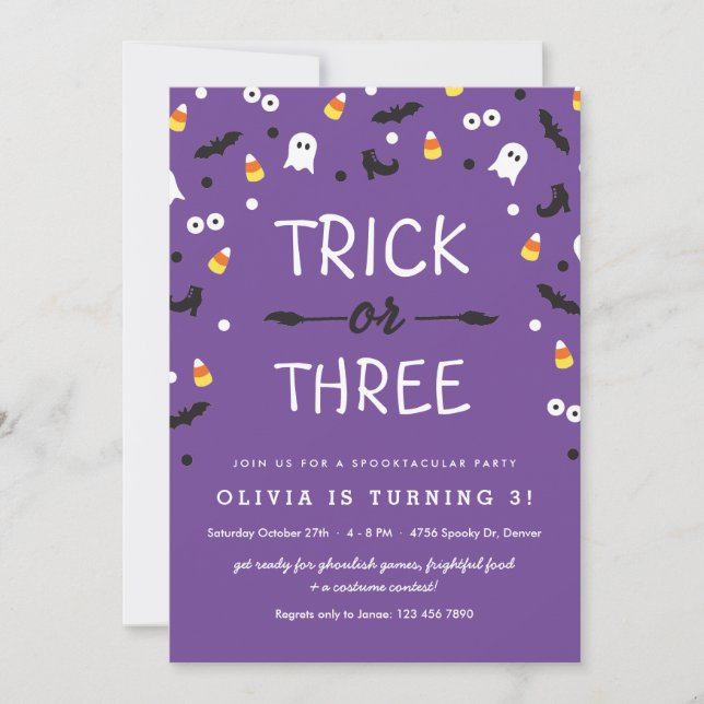 Trick or Three Halloween 3rd Birthday Invitation  (Front)