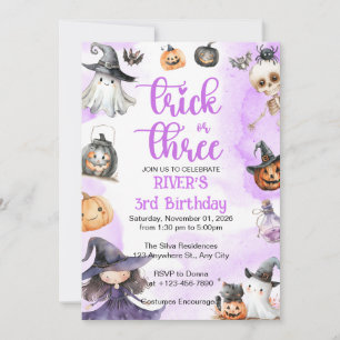 Trick or Three Halloween 3rd Birthday Invitation