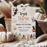 Trick or Three Halloween 3rd Birthday  Invitation<br><div class="desc">Set the tone for a frightfully fun celebration with this Halloween 3rd Birthday Invitation! Featuring cute ghosts, bats, stars, and festive fall vibes, it’s perfect for kids’ or adult October birthdays. Customise all text with Zazzle’s simple editing tool change the name, age, party details, and more. Choose from premium paper...</div>