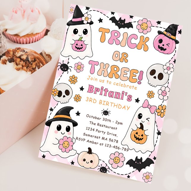 Trick or Three Halloween 3rd Birthday Party Cute Invitation (Creator Uploaded)