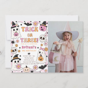 Trick or Three Halloween 3rd Birthday Party Cute Invitation