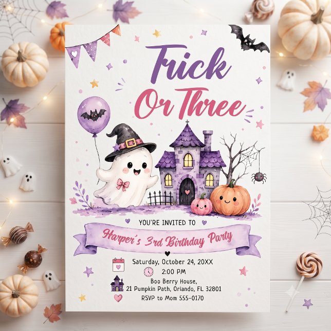 Trick or Three Halloween Birthday Party Invitation (Creator Uploaded)