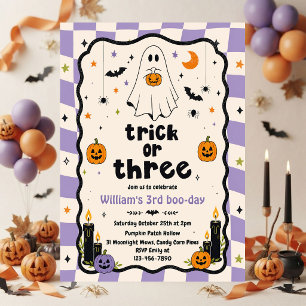 Trick Or Three Halloween Ghost 3rd Birthday Invitation
