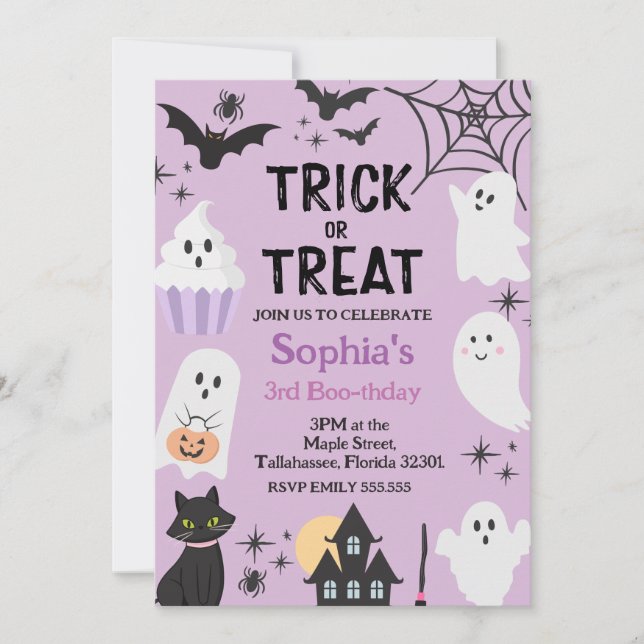 Trick Or Three Halloween Ghost 3rd Birthday Party  Invitation (Front)