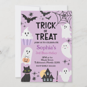 Trick Or Three Halloween Ghost 3rd Birthday Party Invitation