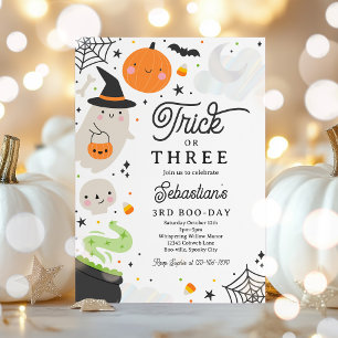 Trick Or Three Halloween Ghost 3rd Birthday Party Invitation