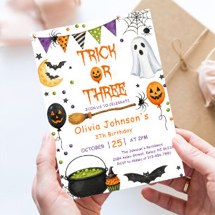 Trick Or Three Halloween Groovy Ghost 3rd Birthday Invitation