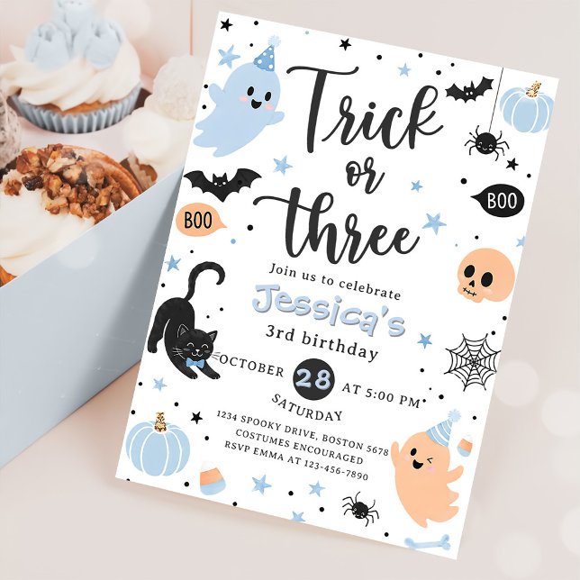 Trick Or Three Halloween Groovy Ghost 3rd Birthday Invitation (Creator Uploaded)
