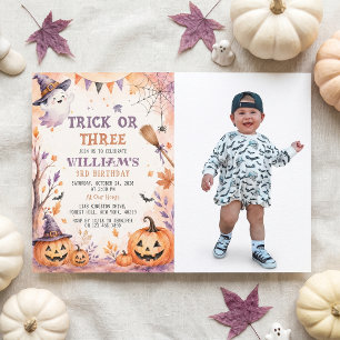 Trick Or Three Pumpkin Ghost Birthday Invitation