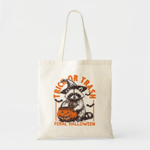 Trick or Trash Funny Racoon Halloween Vintage Tote Bag