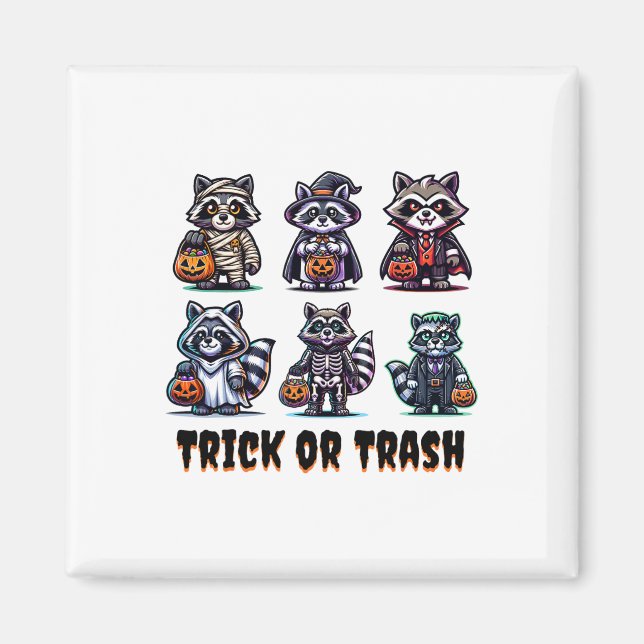 Trick Or Trash Halloween Funny Racoon Autumn Fall Magnet (Front)