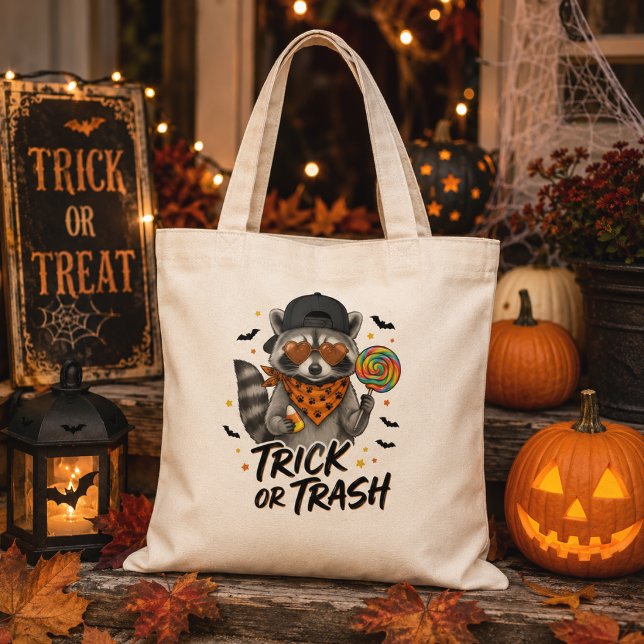 Trick or Trash Racoon Halloween Tote Bag (Creator Uploaded)
