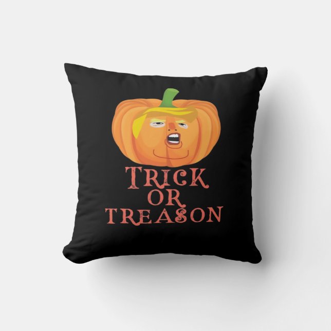 Trick Or Treason Halloween Impeach Trumpkin Design Cushion (Front)