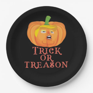 Trick Or Treason Halloween Impeach Trumpkin Design Paper Plate