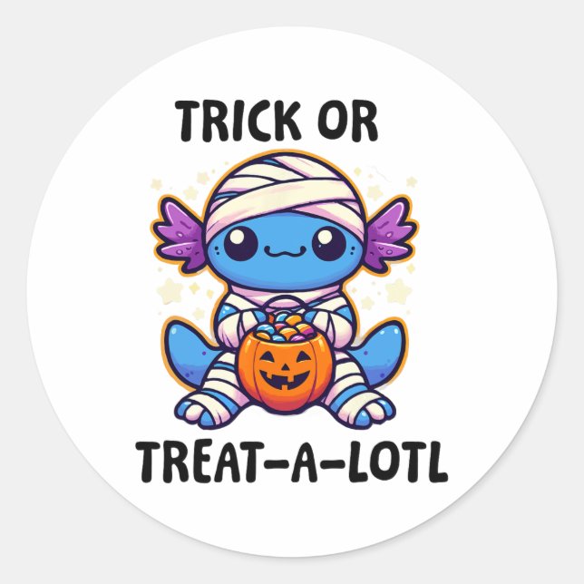 Trick Or Treat A Lotl Axolotl Mummy Halloween Todd Classic Round Sticker (Front)