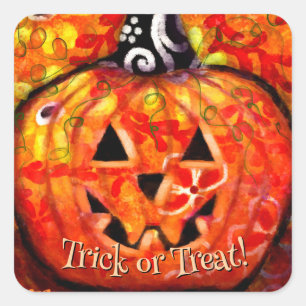 Trick or Treat Abstract Jack O Lantern Pumpkin  Square Sticker