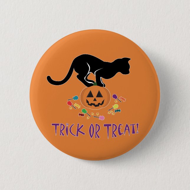 Trick or Treat Black Cat 6 Cm Round Badge (Front)