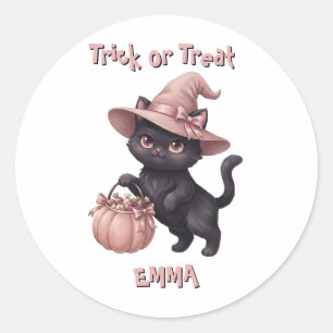 Trick or Treat Black Cat Candy Bucket Classic Round Sticker