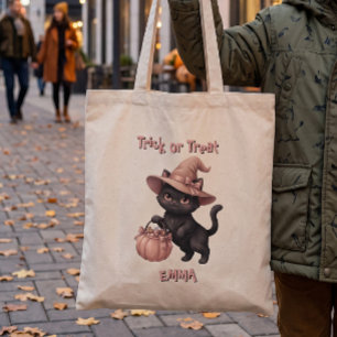 Trick or Treat Black Cat Candy Bucket Tote Bag