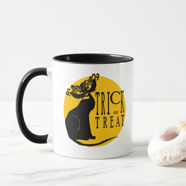 Trick or Treat Black Cat Halloween Mug (With Donut)