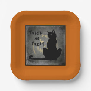 Trick or Treat Black Cat Halloween Paper Plate