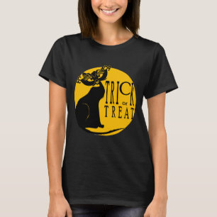 Trick Or Treat Black Cat Halloween Retro Tshirt