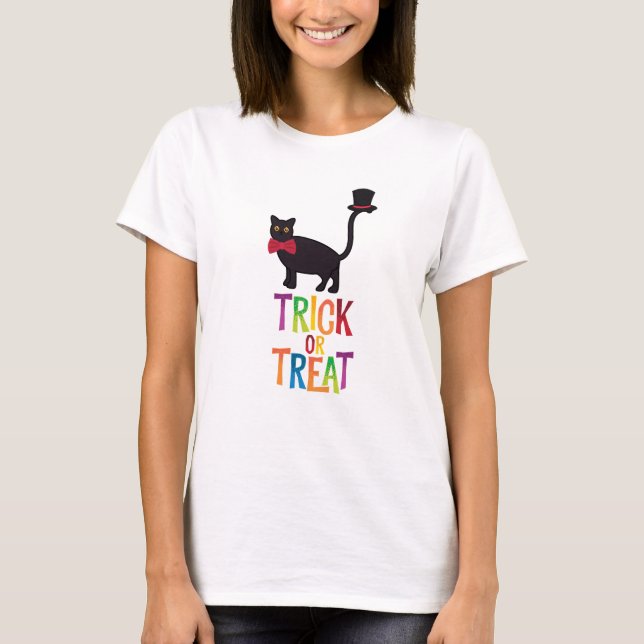 Trick or Treat Black Cat Halloween T-Shirt (Front)
