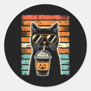 Trick Or Treat Black Cat Hipster Funny Halloween B Classic Round Sticker