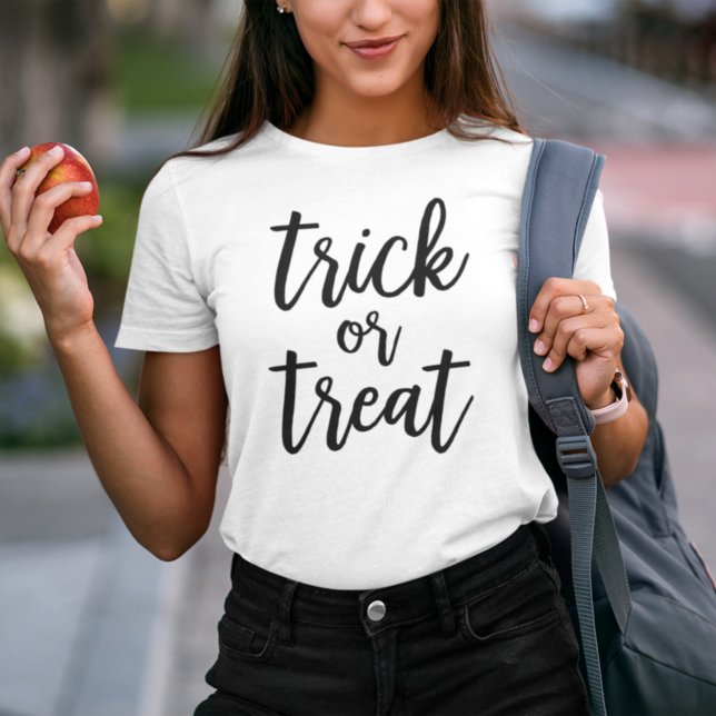 Trick or Treat Black Modern Script Halloween Tri-Blend Shirt (Creator Uploaded)