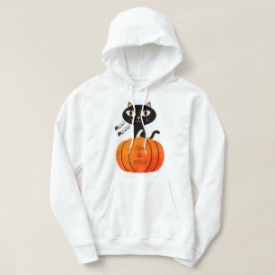 Trick or Treat Black Orange Cat Pumpkin Halloween Hoodie