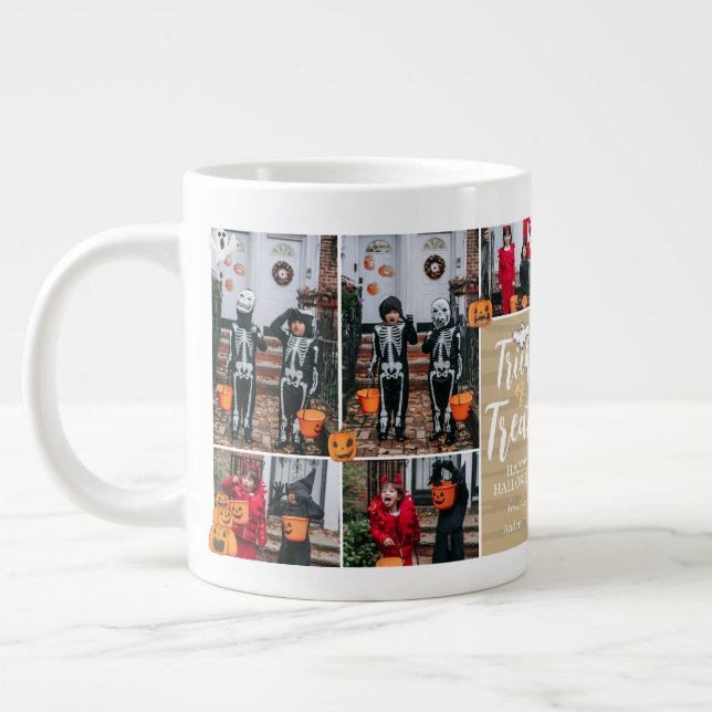 Trick Or Treat Boo Halloween Family Photo Collage Large Coffee Mug (Left)