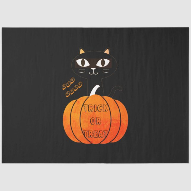 Trick or Treat Boo Scary Dark Black Cat Halloween Tissue Paper (Front)