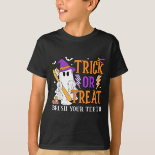 Trick Or Treat Brush Your Teeth Cute Ghost Hallowe T-Shirt