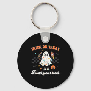 Trick Or Treat Brush Your Teeth Retro Halloween Cu Key Ring