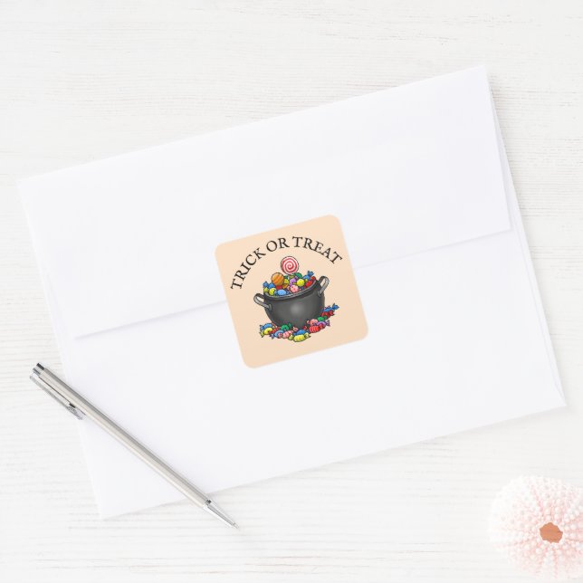Trick or Treat Candy Cauldron Square Sticker (Envelope)
