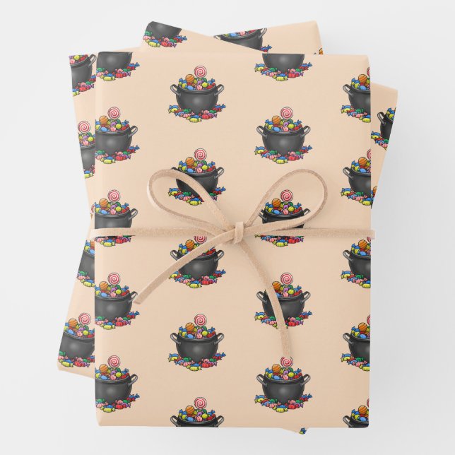 Trick or Treat Candy Cauldron Wrapping Paper Sheet (In situ)