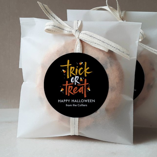 Trick or Treat Candy Corn Halloween Classic Round Sticker (Creator Uploaded)