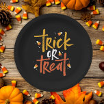 Trick or Treat Candy Corn Halloween Paper Plate<br><div class="desc">Trick or Treat Candy Corn Halloween Paper Plates features fun brush type and cute candy corn illustrations.</div>